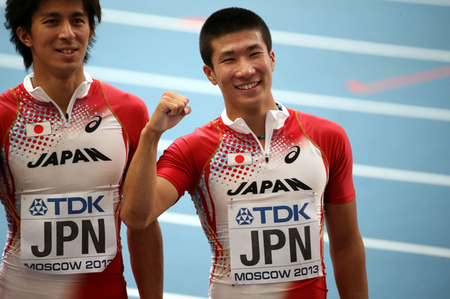 最終日の４×100ｍリレーでは第一走者を務め、日本の６位入賞に貢献した桐生祥秀（右）と藤光謙司