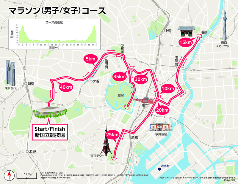 大会組織委員会が発表していた東京のマラソンコース。好コースだったが...ⓒTokyo 2020