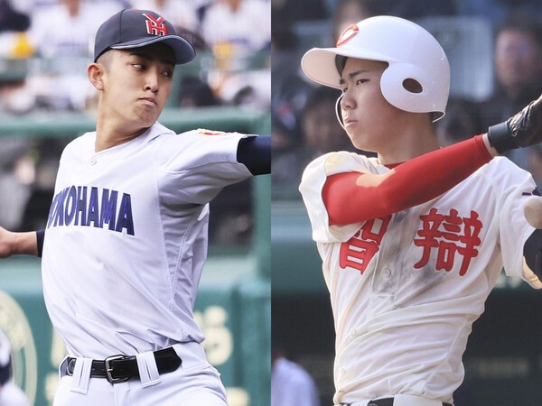 横浜の２年生投手・織田翔希と智辯和歌山の７番打者・大谷魁亜　photo by Ohtomo Yoshiyuki