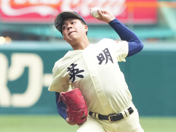 高川学園戦で完投勝利した英明の冨岡琥希　photo by Ryuki Matsuhashi