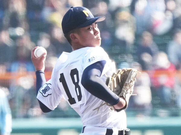佐野日大戦で好投した三重の上田晴優　photo by Ryuki Matsuhashi