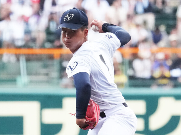 徳島大会もほぼひとりで投げ抜いた鳴門渦潮・西村大輝　photo by Ryuki Matsuhashi