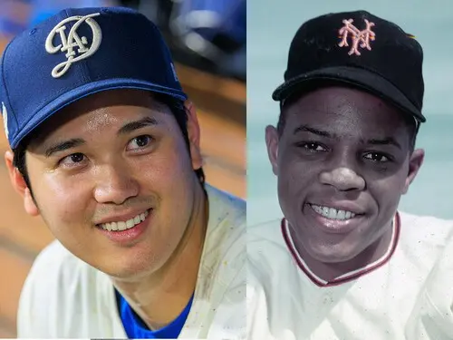 メジャー史でルースに比肩する存在のメイズ（右）と大谷