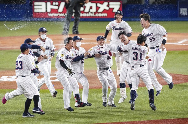 リーグ２連覇を達成したヤクルトナイン photo by Kyodo News