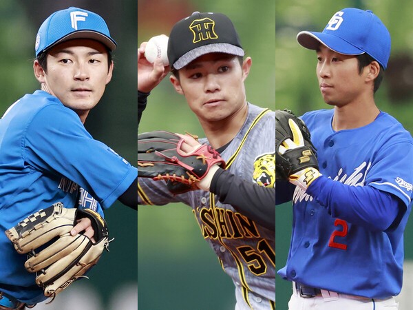 （写真左から）日本ハム・水野達稀、阪神・中野拓夢、中日・田中幹也　photo by Koike Yoshihiro