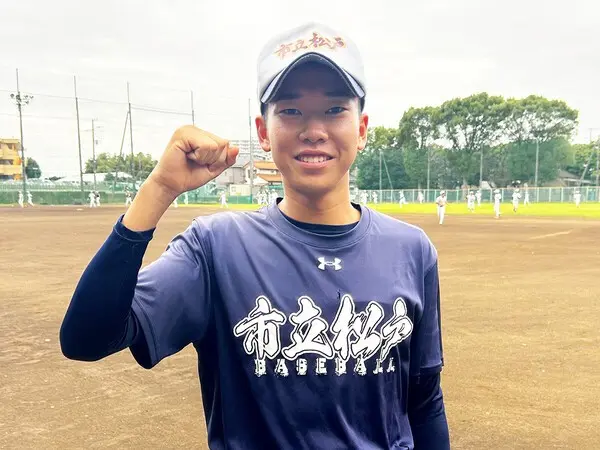昨年のドラフトで、ソフトバンクから育成４位で指名された市立松戸の広瀬結煌　photo by Takagi Yu