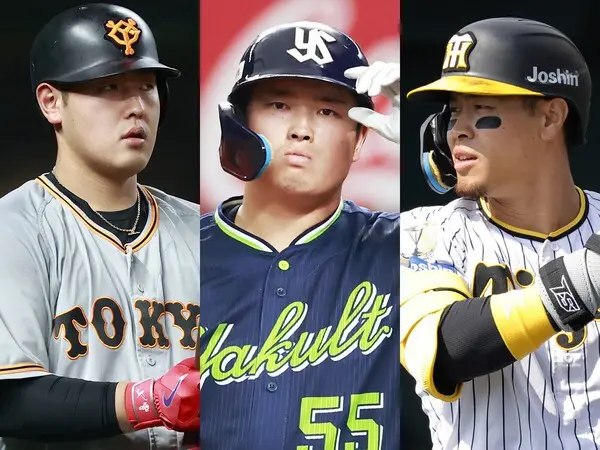 メジャー移籍が目標と語る（左から）岡本和真、村上宗隆、佐藤輝明　photo by Koike Yoshihiro
