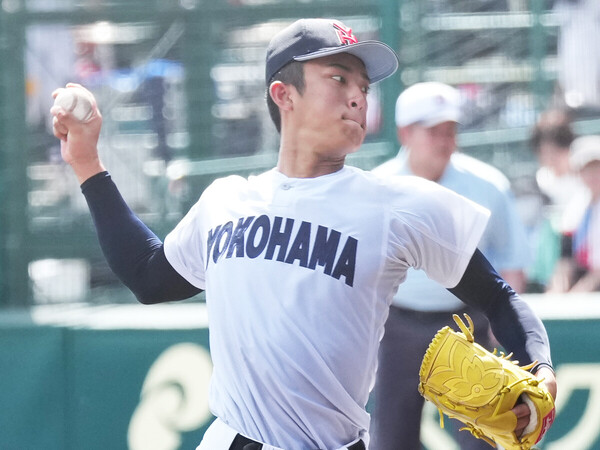 今夏、甲子園最速となる156キロを記録した横浜高の織田翔希　photo by Ryuki Matsuhashi