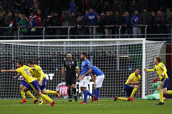 プレーオフ２戦合計０－１で予選敗退となったイタリア