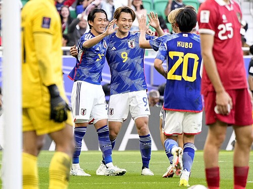上田綺世が２点目を決めた時点で日本の勝利はほぼ確定したが... photo by Kyodo news