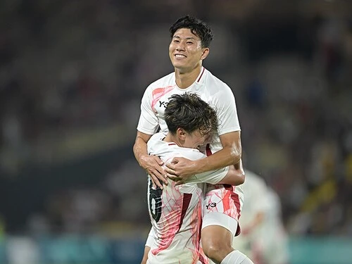 イスラエル戦の後半アディショナルタイム、決勝ゴールを決めた細谷真大photo by JMPA