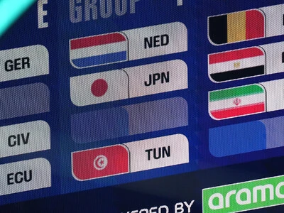 抽選会の会場に掲示されたグループＦの組み合わせphoto by Kazuhito Yamada/Kaz Photography