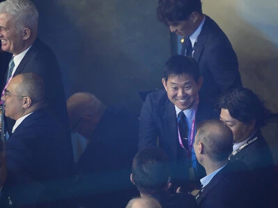 抽選会の会場で笑顔を見せる森保一日本代表監督photo by Kazuhito Yamada/Kaz Photography