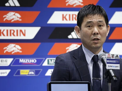 スコットランド戦、イングランド戦のメンバーを発表する森保一監督 photo by Masato Fujita