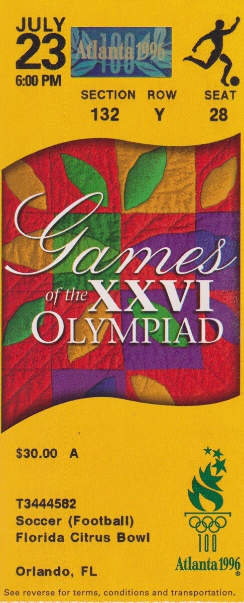 1996年アトランタ五輪、シトラスボウルでのサッカー競技入場券（画像は後藤氏提供）