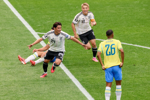 ブラジル戦の前半29分、佐野海舟のゴールで先制した日本代表だったが... photo by JMPA