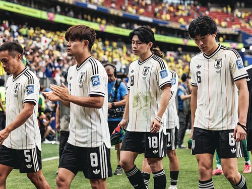 ブラジル戦を終え、ピッチをあとにする久保建英、上田綺世ら日本代表の選手たち photo by JMPA