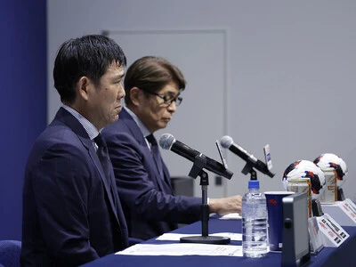 ９月、10月に行なわれる４試合の日本代表メンバーを発表する森保一監督 photo by Masato FUJITA