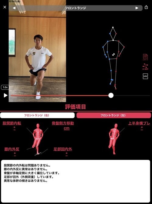 青森山田のウエイトトレーニングの様子と姿勢分析アプリの画面（写真は若松佑弥トレーナー提供）