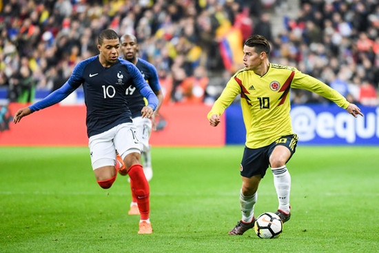フランスとコロンビアの親善試合は、３－２でコロンビアが逆転勝ち