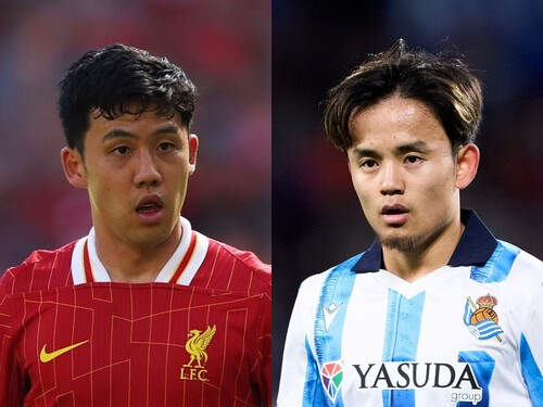 リバプールの遠藤航（左）とレアル・ソシエダの久保建英（右）。今季も欧州サッカーで奮闘する日本人選手の姿が見られた photo by Getty Images