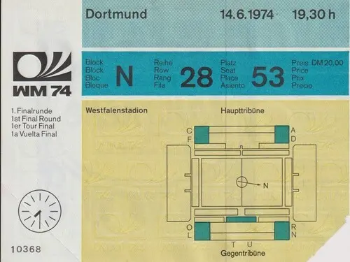 1974年Ｗ杯ザイール対スコットランド戦の入場券（画像は後藤健生氏提供）