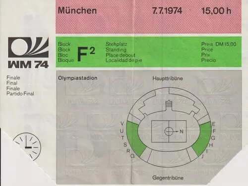 1974年Ｗ杯決勝の入場券（画像は後藤健生氏提供）