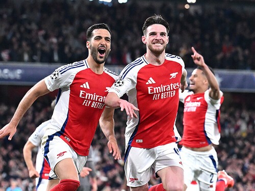 レアル・マドリード戦でゴールを決めたアーセナルのデクラン・ライス（右）とミケル・メリーノphoto by Stuart MacFarlane/Arsenal FC via Getty Images