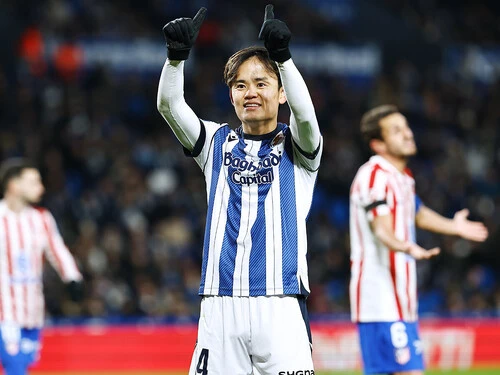 アトレティコ・マドリード戦で同点ゴールをアシストした久保建英（レアル・ソシエダ） photo by Mutsu Kawamori／MUTSUFOTOGRAFIA