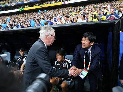 続投するカルロ・アンチェロッティ、森保一の両代表監督 photo by JMPA