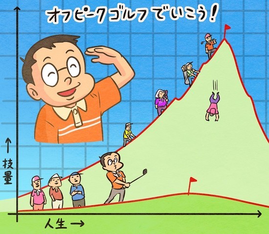 ゴルフは腕前を上げることも大事ですが、どれだけ長く楽しめるかということこそ、重要な気がします。illustration by Hattori Motonobu