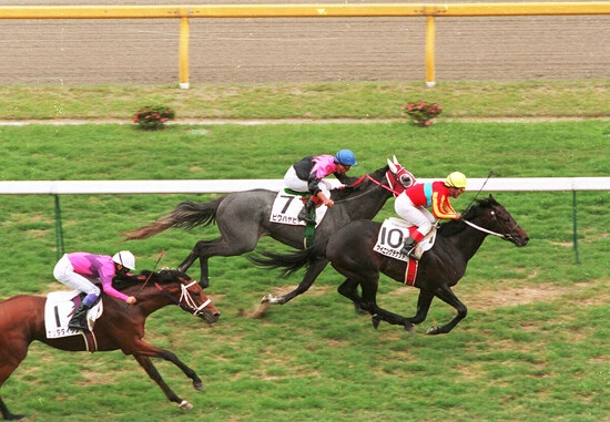 ライバルたちの追撃を振りきって、柴田政人騎手に悲願のダービー制覇をもたらしたウイニングチケット（黄帽）photo by Sankei Visual