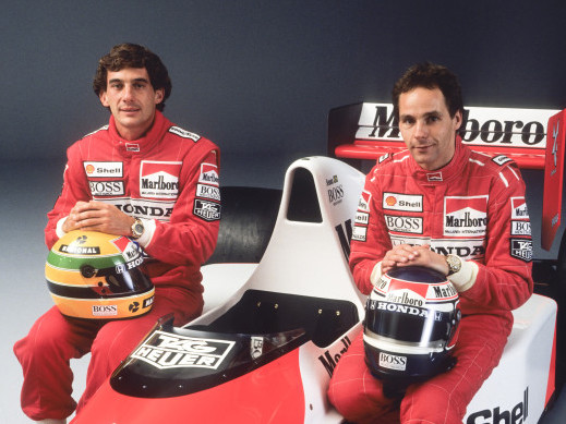 マクラーレン時代にチームメイトだったセナ（写真左）とベルガー（写真提供/McLaren Racing）