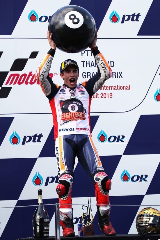 2019年MotoGP第15戦タイGPで優勝し、最高峰クラス６度目のチャンピオンとなったマルク・マルケス