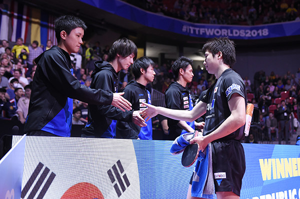 世界卓球の準々決勝で韓国に敗れ、６大会ぶりにメダルを逃した日本男子チーム
