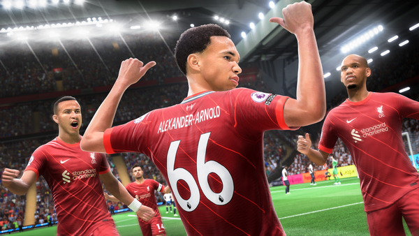 FIFA22のリバプール　© 2021 Electronic Arts Inc. Official FIFA licensed product.© FIFA and FIFA's Official Licensed Product Logo are copyrights and/or trademarks of FIFA. All rights reserved. Manufactured under license by Electronic Arts Inc.