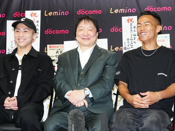 「5.6東京ドーム」翌日に会見に臨んだ（左から）井上尚弥、大橋秀行会長、武居由樹　photo by 日刊スポーツ/アフロ