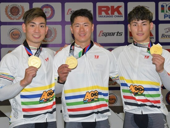 アジア選手権でのチームスプリントのメンバー　左から小原佑太、長迫吉拓、太田海也