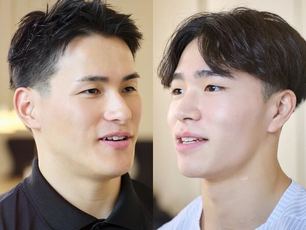 同郷でともにロサンゼルスオリンピックを目指す、太田海也（左）と岡慎之助（右）　photo by Noto Sunao（a presto）