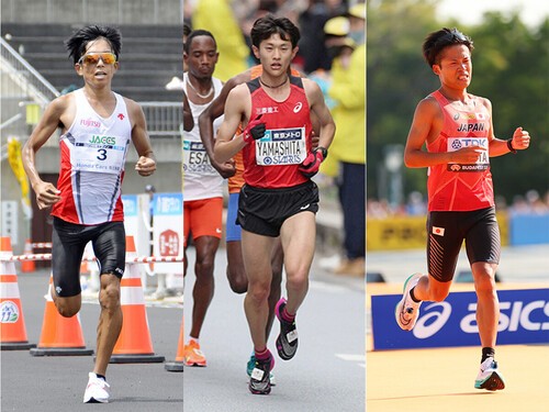 東京マラソンを走る鈴木健吾（右）、山下一貴（中）、其田健也（右） photo by Kyodo News