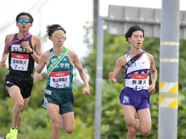 出雲駅伝３区で１位を争う（右から）山川拓馬（駒澤大学）、黒田朝日（青学大）、辻原輝（國學院大）　Photo by SportsPressJP/AFLO