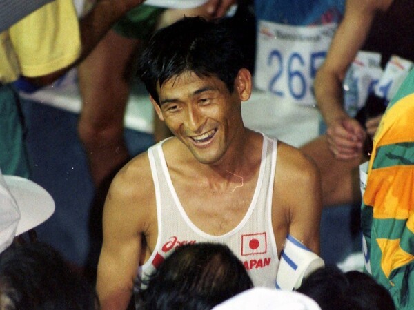８位入賞にとどまった谷口浩美は、報道陣に苦笑いで「こけちゃいました」と語った　photo by Nikkan Sports/AFLO