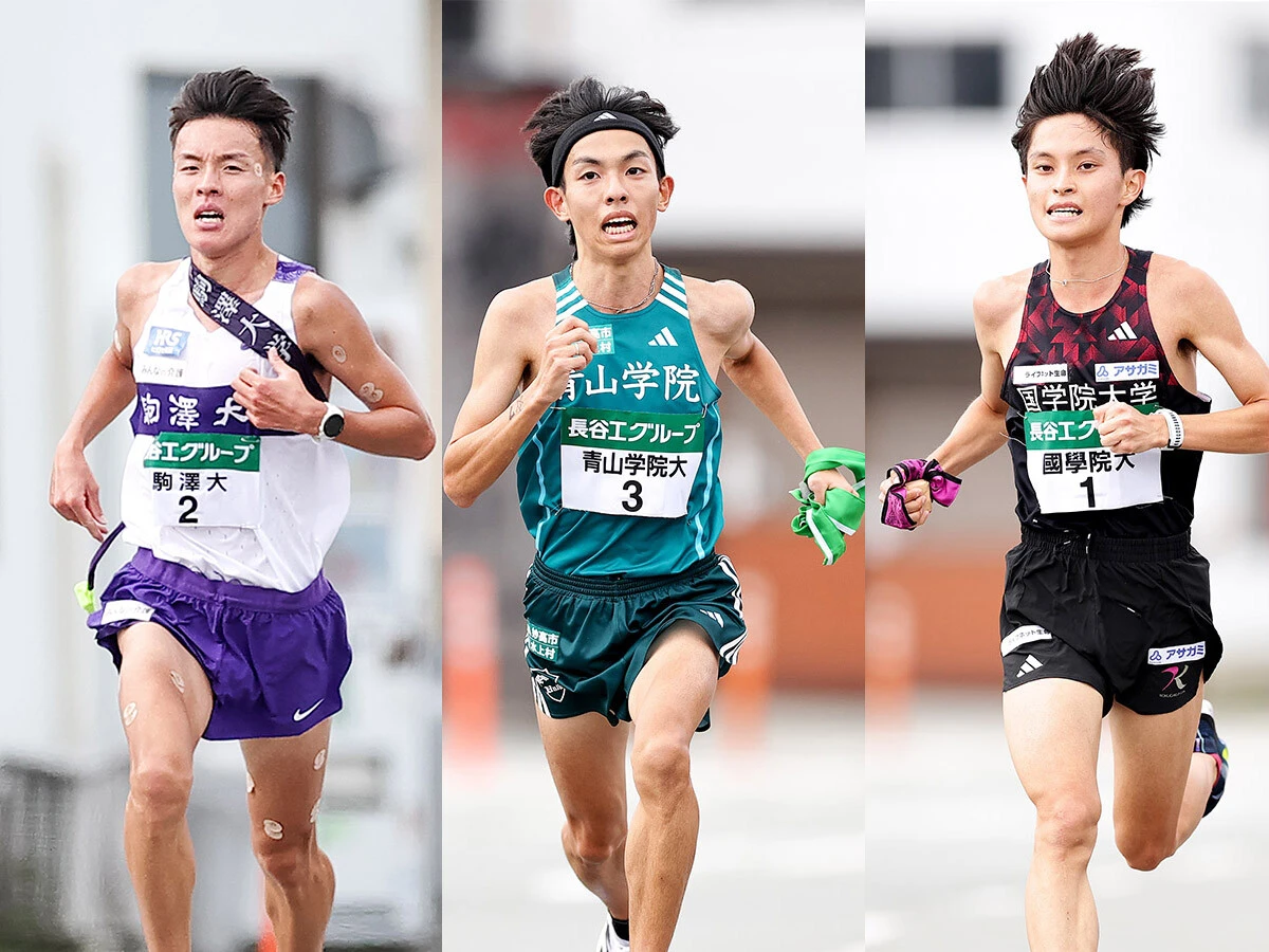 優勝候補に名を連ねる「５強」のうちの３校（左から駒大・佐藤、青学大・黒田、國學院大・青木） photo by SportsPressJP/AFLO