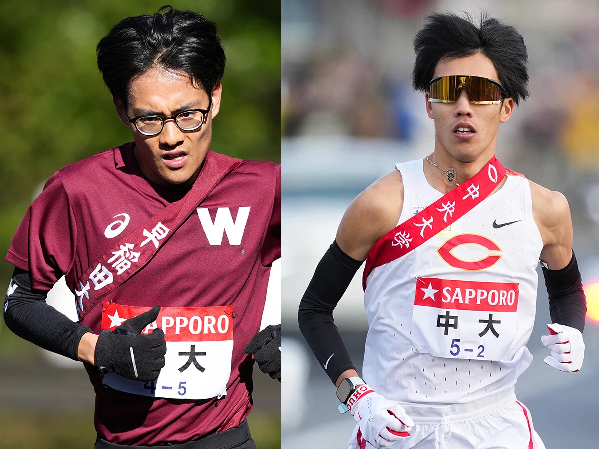 中大２区区間６位の溜池一太（右）と早大５区区間３位の工藤慎作 photo by Tsutomu Kishimoto