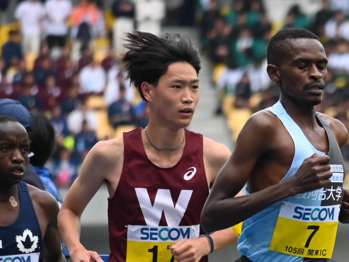 １部5000mで２位と好走した早大２年の鈴木琉胤　photo by Aflo