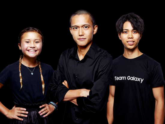 「Team Galaxy」の（左から）スカイ・ブラウン、大迫傑、原田海　photo by SAMSUNG