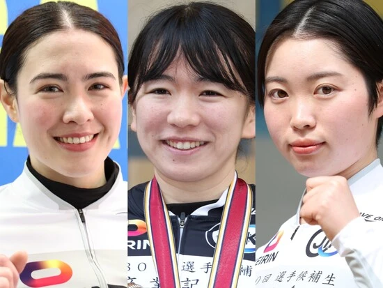 日本競輪選手養成所の候補生。左からカラギアニス紗世子アントワネット、川上いちご、小原乃亜　photo by Manabu Takahashi