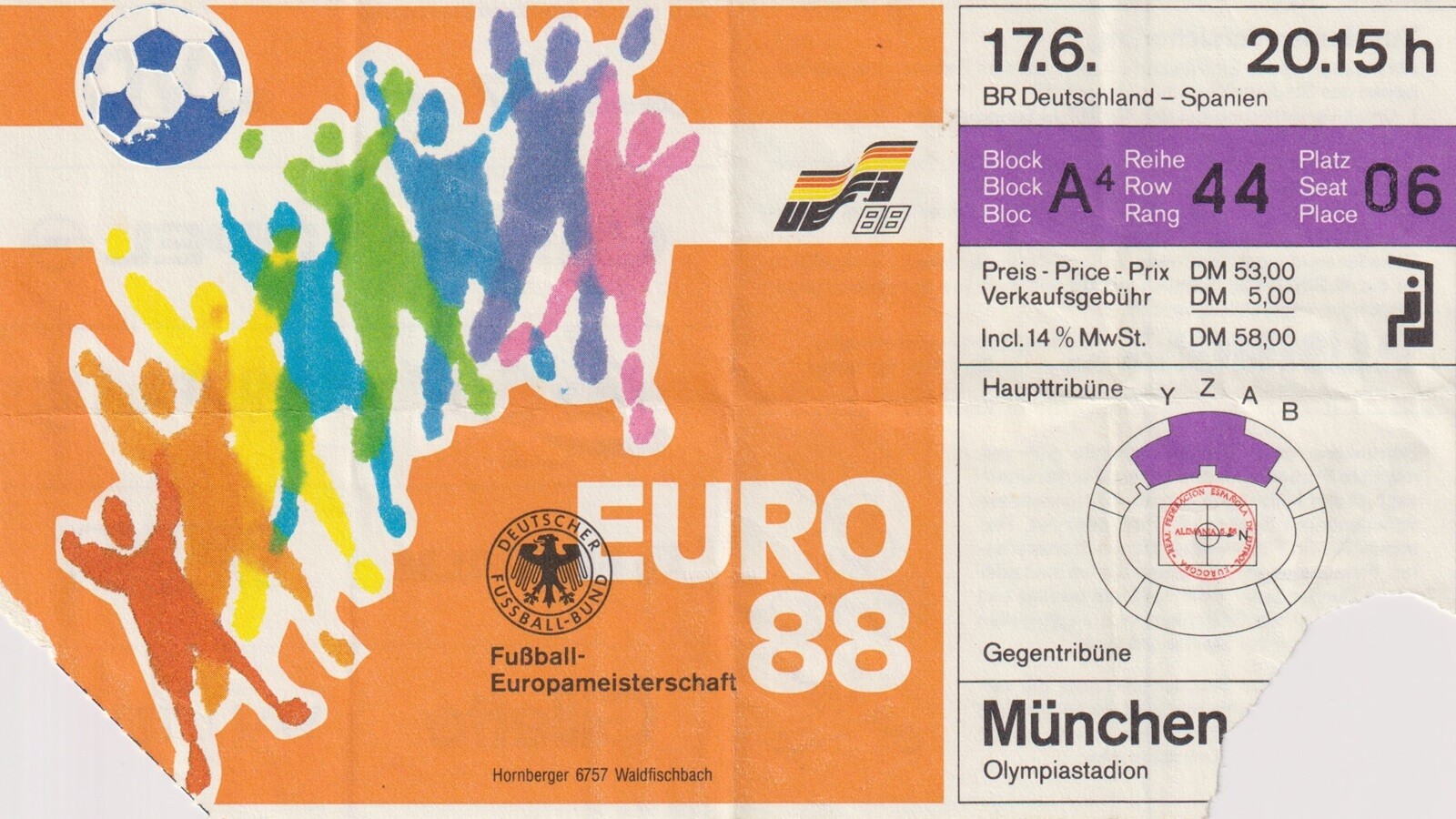 1988年EUROでのチケット（画像は後藤健生氏提供）